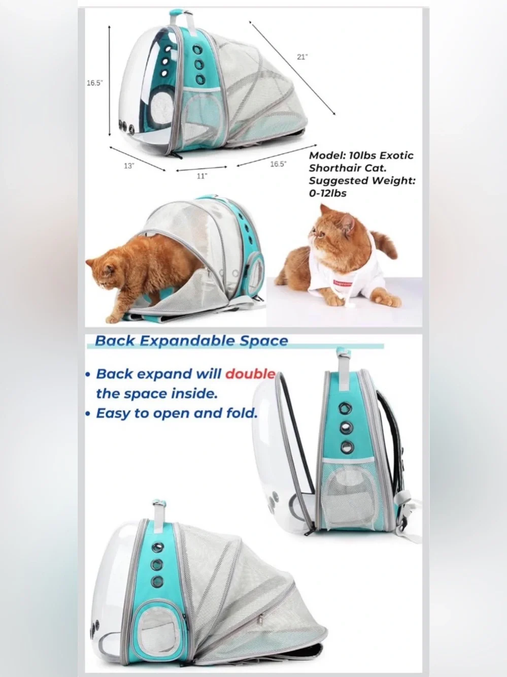 Lollimeow Expandable Cat Bubble Backpack Carrier